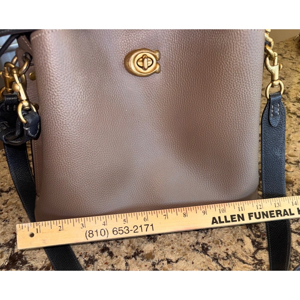 Coach Willow Shoulder Bag Colorblock Dark Stone Black Leather C2590 Brass - Picture 5 of 11